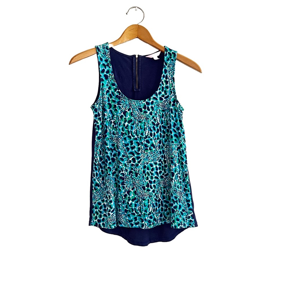 Lilly Pulitzer Tank Top Navy Giraffe Zipper Back XS Extra Small Green Blue White